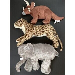 IKEA Plush Animal Lot-Safari-Elephant & Morrhar(Leopard) & Jattelik (Triceratop)